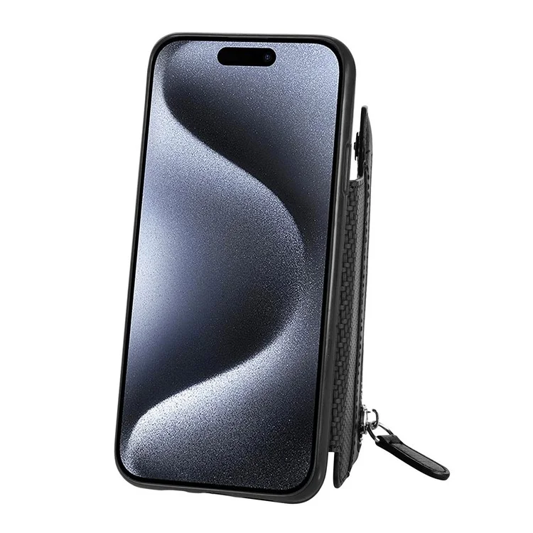 Per Iphone 16 Pro Case Leather+PC+TPU Zipper Wallet Shell Cover - Nero