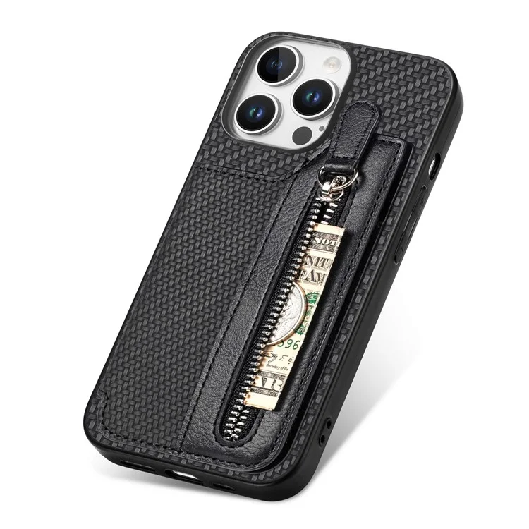 Per Iphone 16 Pro Case Leather+PC+TPU Zipper Wallet Shell Cover - Nero