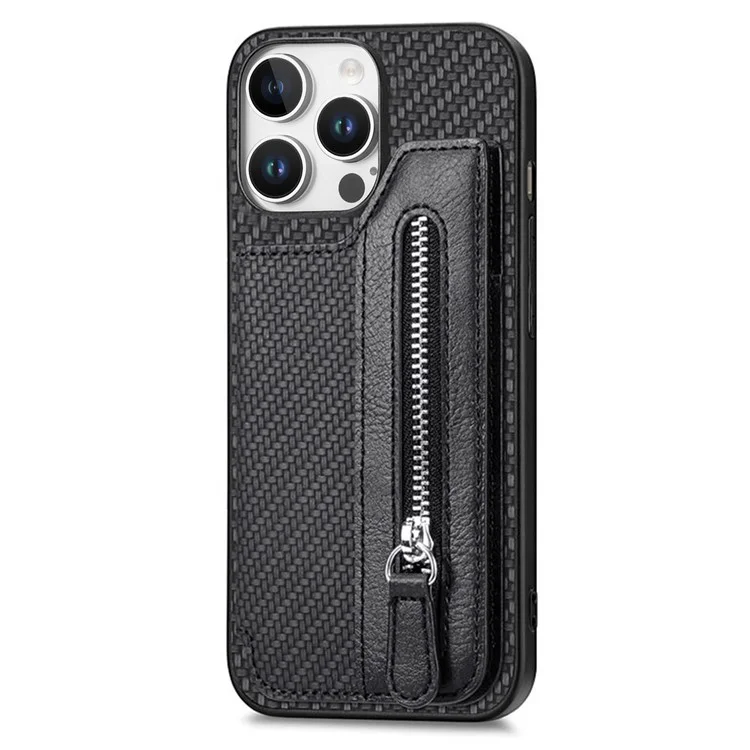Per Iphone 16 Pro Case Leather+PC+TPU Zipper Wallet Shell Cover - Nero