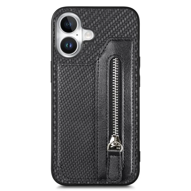 For iPhone 16 Case Leather+PC+TPU Zipper Wallet Phone Shell Back Cover - Black