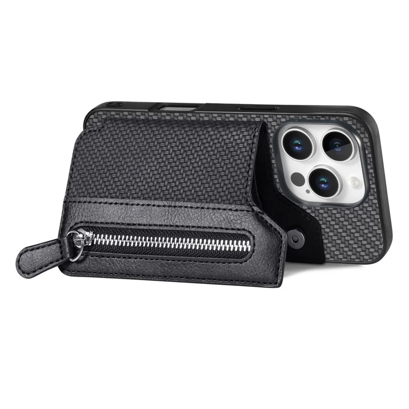 Pour Iphone 16 Pro Max Case Leather + pc + Tpu Bollet Solle de Téléphon - Noir