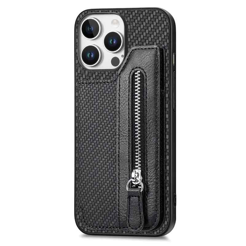 Pour Iphone 16 Pro Max Case Leather + pc + Tpu Bollet Solle de Téléphon - Noir