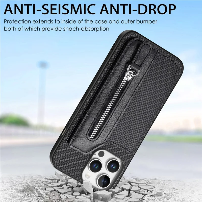 Pour Iphone 16 Pro Max Case Leather + pc + Tpu Bollet Solle de Téléphon - Noir