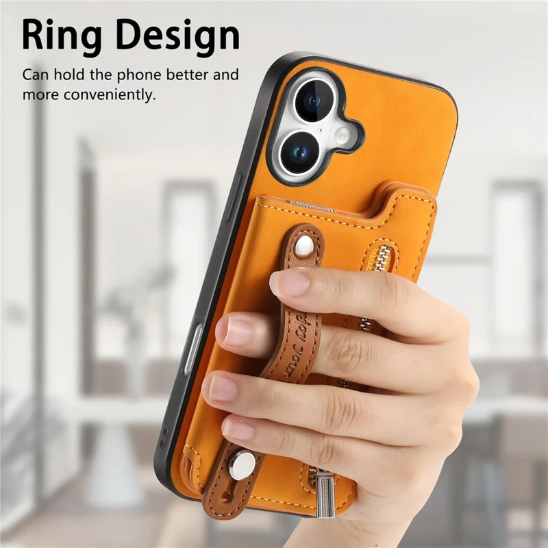 Für Iphone 16 Hülle Reißverschlusskartenhalter Leder+tpu+pc-telefonabdeckung 2-in-1 Magnetabler - Orange