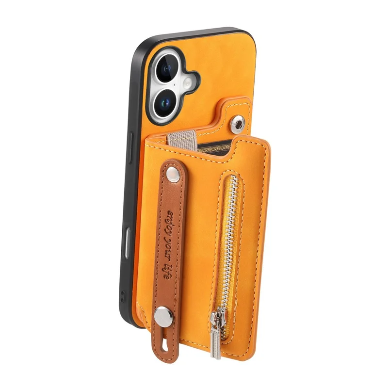 Für Iphone 16 Hülle Reißverschlusskartenhalter Leder+tpu+pc-telefonabdeckung 2-in-1 Magnetabler - Orange