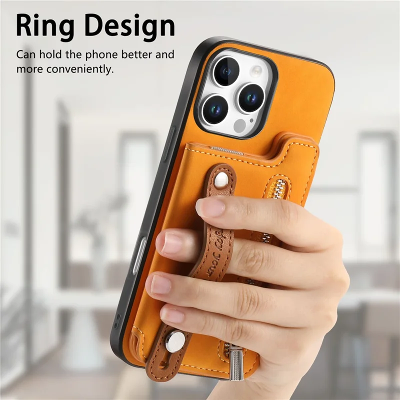 Pour Iphone 16 Pro Case de Carte à Fermeture Éclair Cuir de Carte + Tpu + Couvercle de Téléphone pc 2-en-1 Détachable - Orange