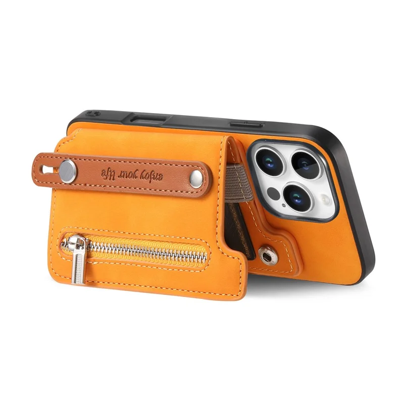 Pour Iphone 16 Pro Case de Carte à Fermeture Éclair Cuir de Carte + Tpu + Couvercle de Téléphone pc 2-en-1 Détachable - Orange