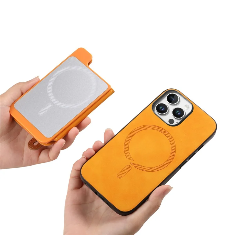 Pour Iphone 16 Pro Case de Carte à Fermeture Éclair Cuir de Carte + Tpu + Couvercle de Téléphone pc 2-en-1 Détachable - Orange