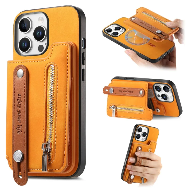 Pour Iphone 16 Pro Max Case Card Card Holder Cuir + Tpu + pc Téléphone pc 2-en-1 Magnétique Détachable - Orange
