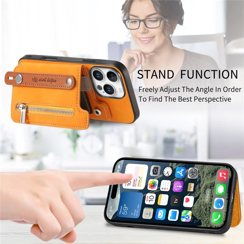 Pour Iphone 16 Pro Max Case Card Card Holder Cuir + Tpu + pc Téléphone pc 2-en-1 Magnétique Détachable - Orange