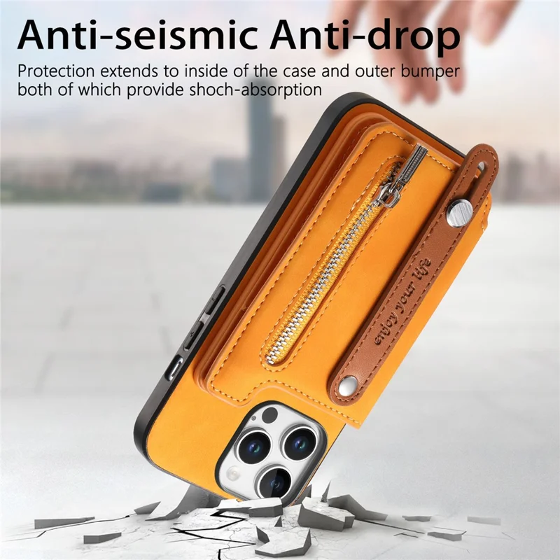 Pour Iphone 16 Pro Max Case Card Card Holder Cuir + Tpu + pc Téléphone pc 2-en-1 Magnétique Détachable - Orange