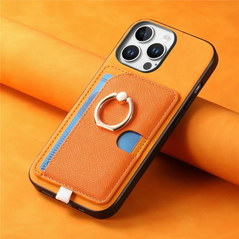 Para Iphone 16 Pro Max Case Ring Leather+TPU+PC Telep Sporter de Tarjeta 2-en-1 Desestimable - Naranja