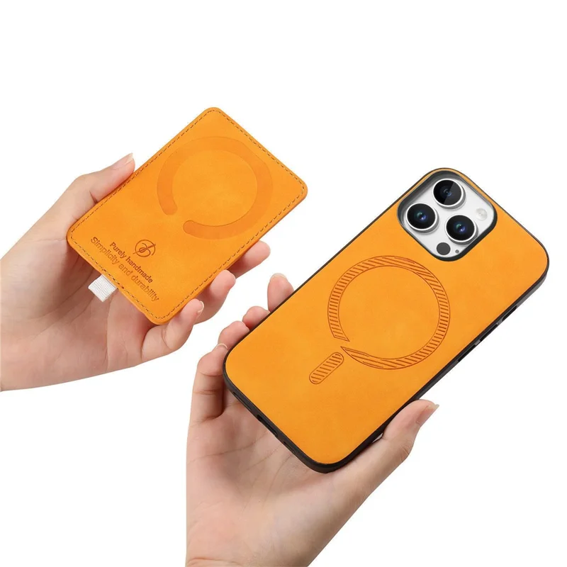 Para Iphone 16 Pro Max Case Ring Leather+TPU+PC Telep Sporter de Tarjeta 2-en-1 Desestimable - Naranja