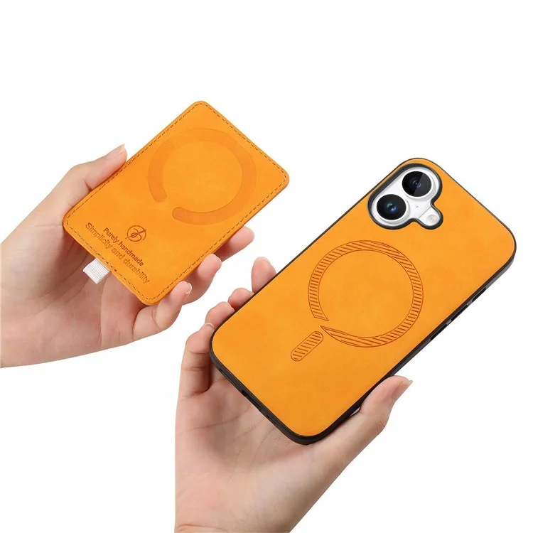 Para Iphone 16 Case Ring Kickstand Leather+TPU+PC Telep Sporter de Tarjeta 2-en-1 Tapa de la Tarjeta 2-en-1 - Naranja