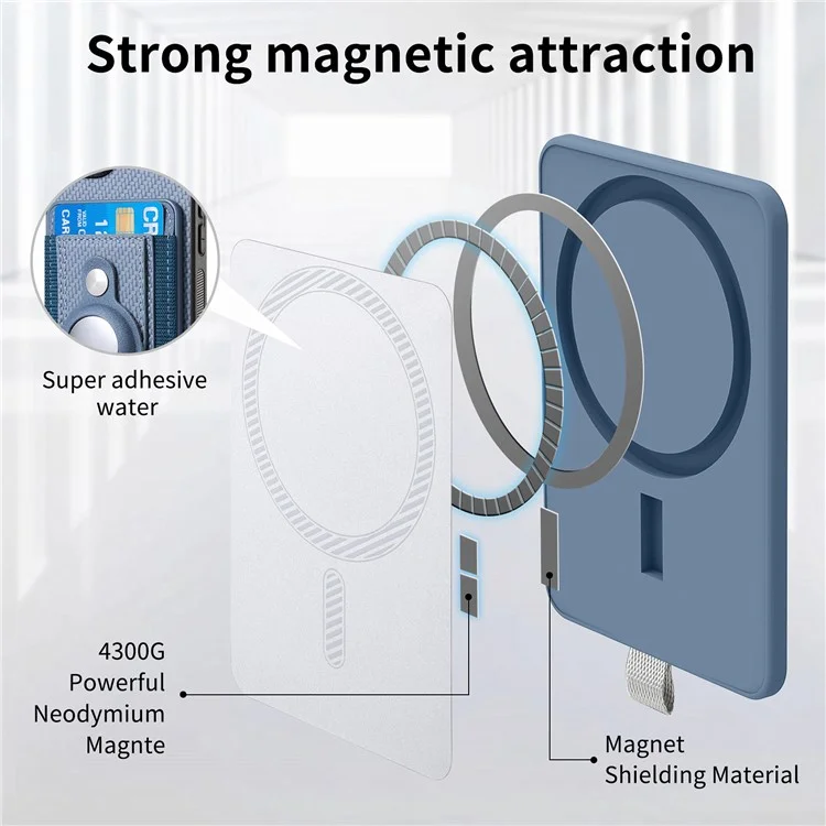 Holder for AirTag / iPhone 16 Case Detachable Card Holder Leather+TPU+PC Phone Cover - Blue