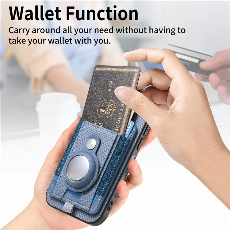 Holder for AirTag / iPhone 16 Case Detachable Card Holder Leather+TPU+PC Phone Cover - Blue