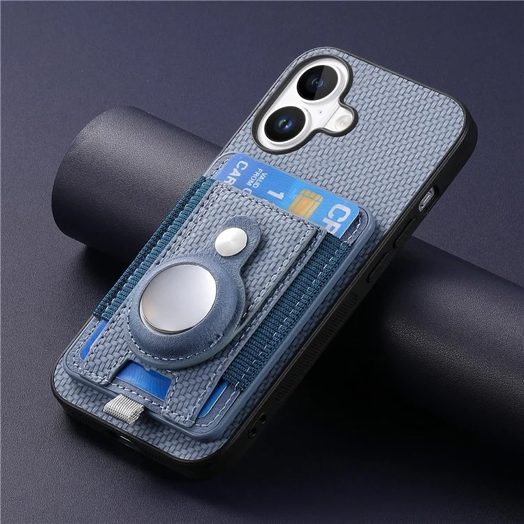 Holder for AirTag / iPhone 16 Case Detachable Card Holder Leather+TPU+PC Phone Cover - Blue