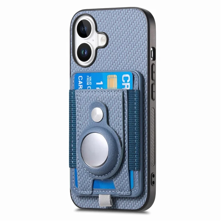 Holder for AirTag / iPhone 16 Case Detachable Card Holder Leather+TPU+PC Phone Cover - Blue