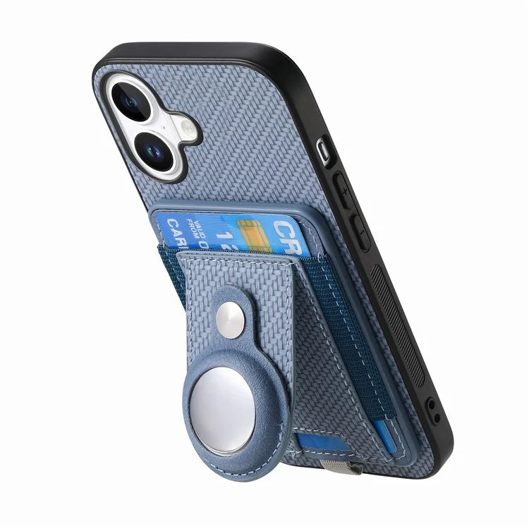 Holder for AirTag / iPhone 16 Case Detachable Card Holder Leather+TPU+PC Phone Cover - Blue