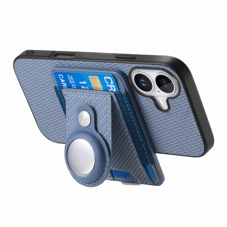 Holder for AirTag / iPhone 16 Case Detachable Card Holder Leather+TPU+PC Phone Cover - Blue