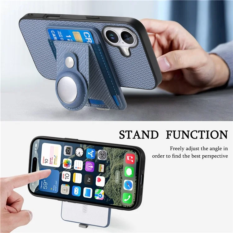 Holder for AirTag / iPhone 16 Case Detachable Card Holder Leather+TPU+PC Phone Cover - Blue