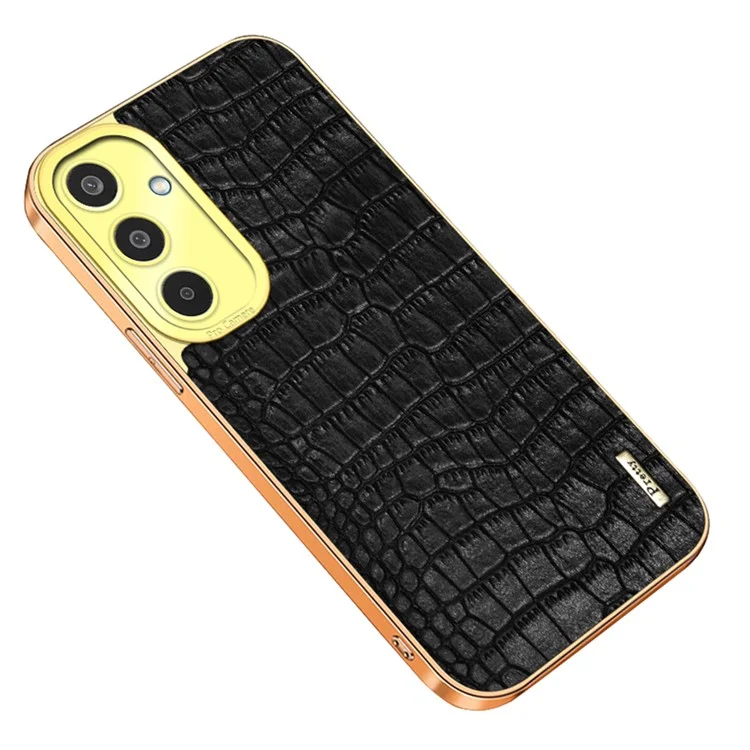 Para Samsung Galaxy M35 5G Case Crocodile Textura Tpu Electrozcada+cubierta de Teléfono de Cuero - Negro