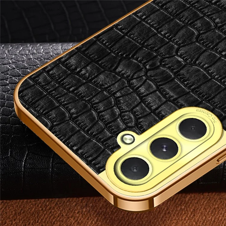 Para Samsung Galaxy S24 fe Case Ring Finger Kickstand Tpu+cuero 6D Cubierta de Teléfono de Electroplatación - Amarillo