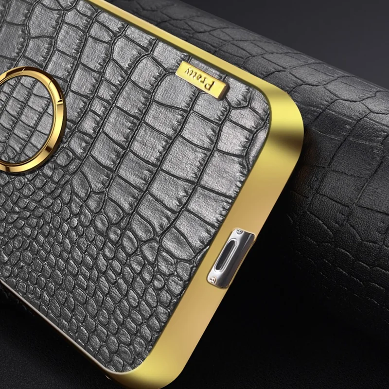 For Samsung Galaxy M35 5G Case Finger Ring Kickstand TPU+Leather 6D Electroplating Phone Cover - Black