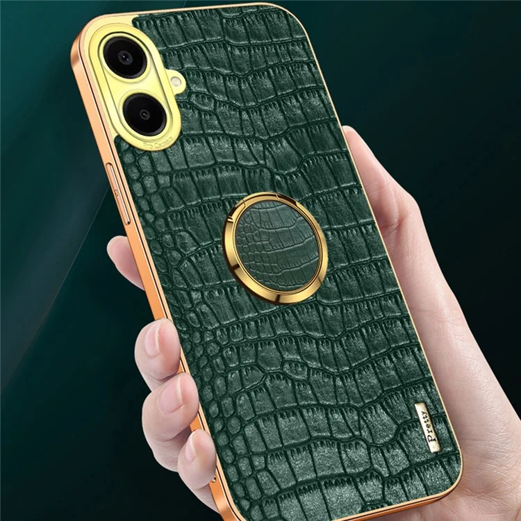 Para Samsung Galaxy A06 Case Ring Finger Kickstand Tpu+cuero 6D Cubierta de Teléfono de Electroplatación - Negro