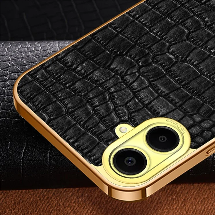Para Samsung Galaxy A06 Case Ring Finger Kickstand Tpu+cuero 6D Cubierta de Teléfono de Electroplatación - Negro