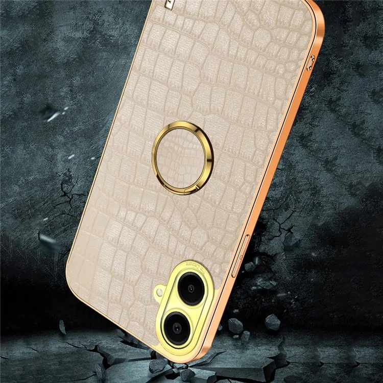 Para Samsung Galaxy A06 Case Ring Finger Kickstand Tpu+cuero 6D Cubierta de Teléfono de Electroplatación - Negro