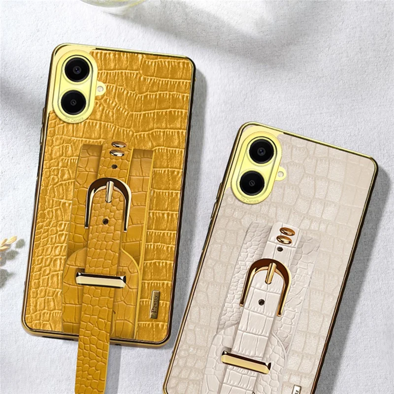 Для Браслета Samsung Galaxy A06 Case Bristant Kickstend Leather+TPU 6D Copeplate Phone Cope - Белый