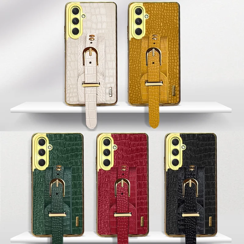 Per Samsung Galaxy S24 fe Case Wristband Kickstand PU Leather+TPU 6D Electroplating Telefono - Bianco