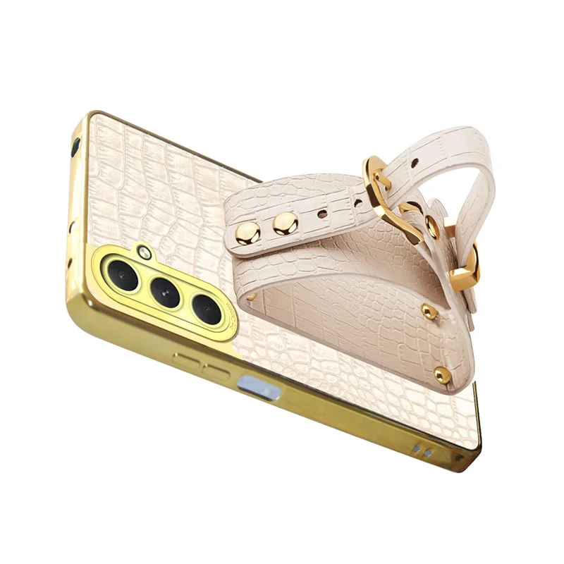 Per Samsung Galaxy S24 fe Case Wristband Kickstand PU Leather+TPU 6D Electroplating Telefono - Bianco