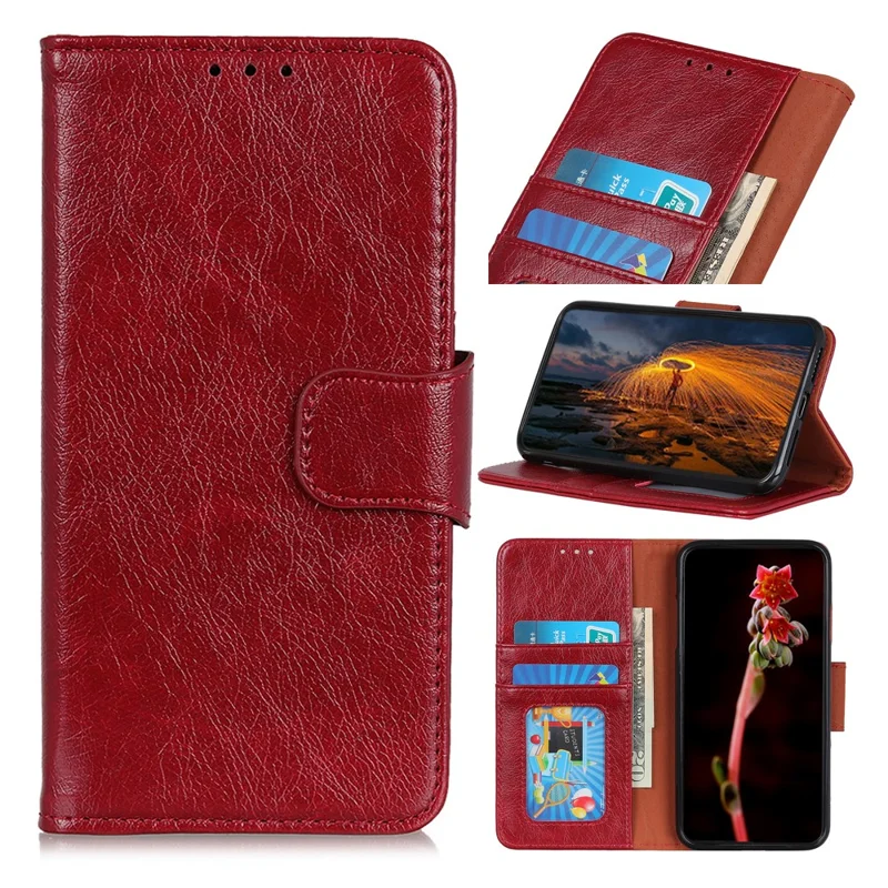 Para Xiaomi Redmi 14C 4G Case Nappa Textura División de Cuero de Cuero Cubierta de Teléfono - Rojo