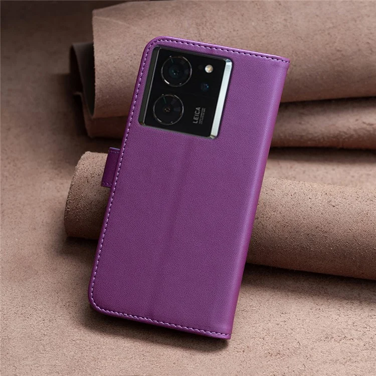BINFEN COLOR BF17 For Xiaomi 14T Pro Case Wallet Folio Flip Leather Cover - Dark Purple