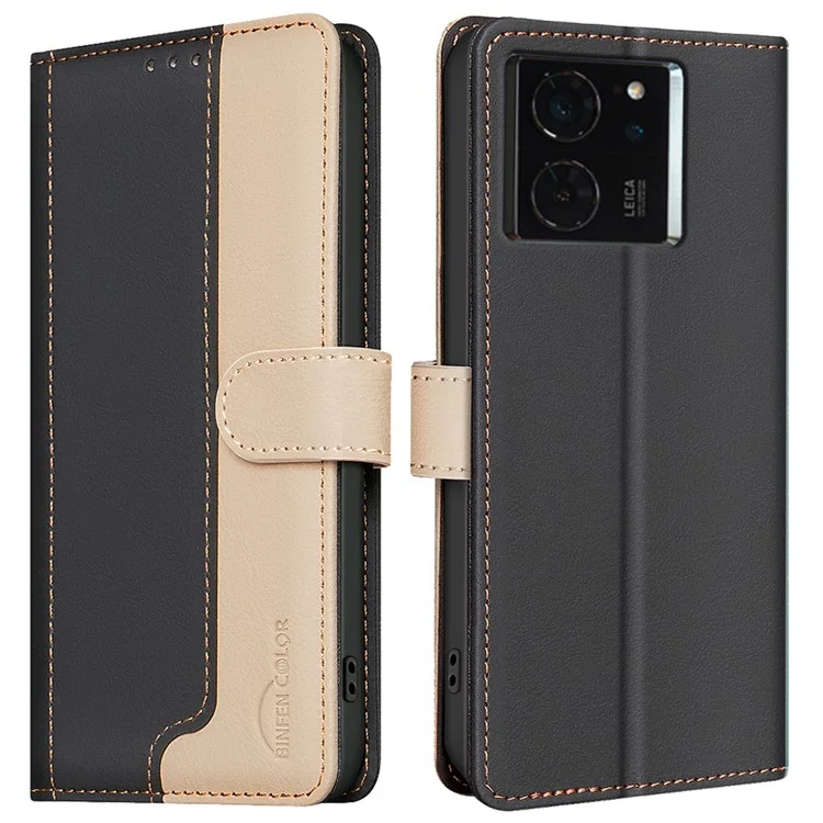 Binfen Color BF33 Case Para Xiaomi 14T Pro Capa de Couro Splicing Color RFID Bloqueio - Preto