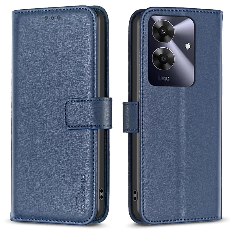 BINFEN COLOR BF17 For Realme Note 60 / Note 60x 4G / C63 4G / C61 4G Case Wallet Folio Flip Leather Phone Cover - Blue