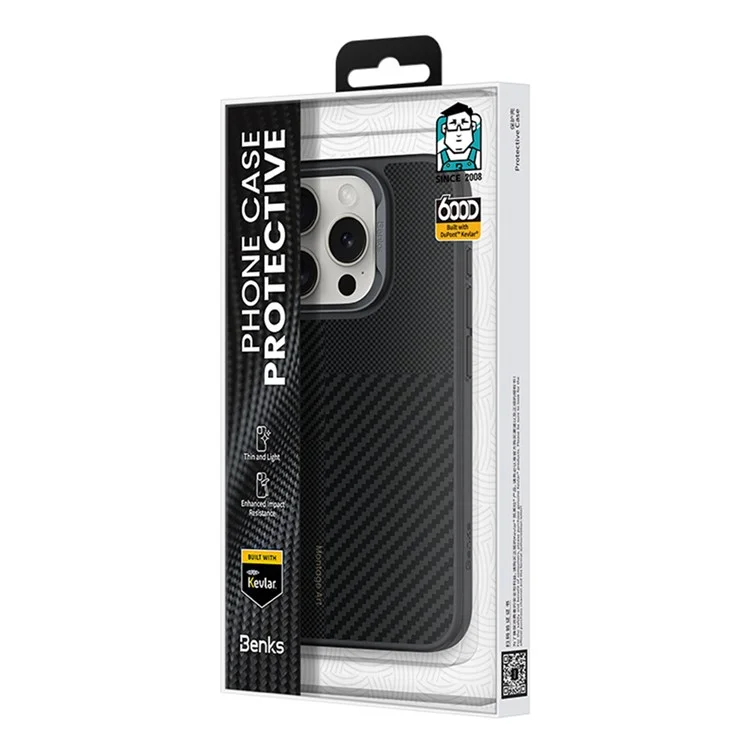 BENKS para iPhone 16 Pro Funda Magnética Caso Fibra de Aramida Kevlar+TPU Montaje Cubierta del Teléfono