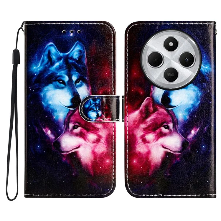 Per Xiaomi Redmi 14C 4G Wallet Case di Disegno Stampato Pigna - Coppia Lupo