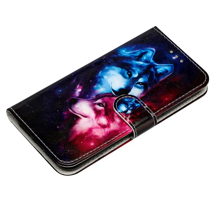 Per Xiaomi Redmi 14C 4G Wallet Case di Disegno Stampato Pigna - Coppia Lupo