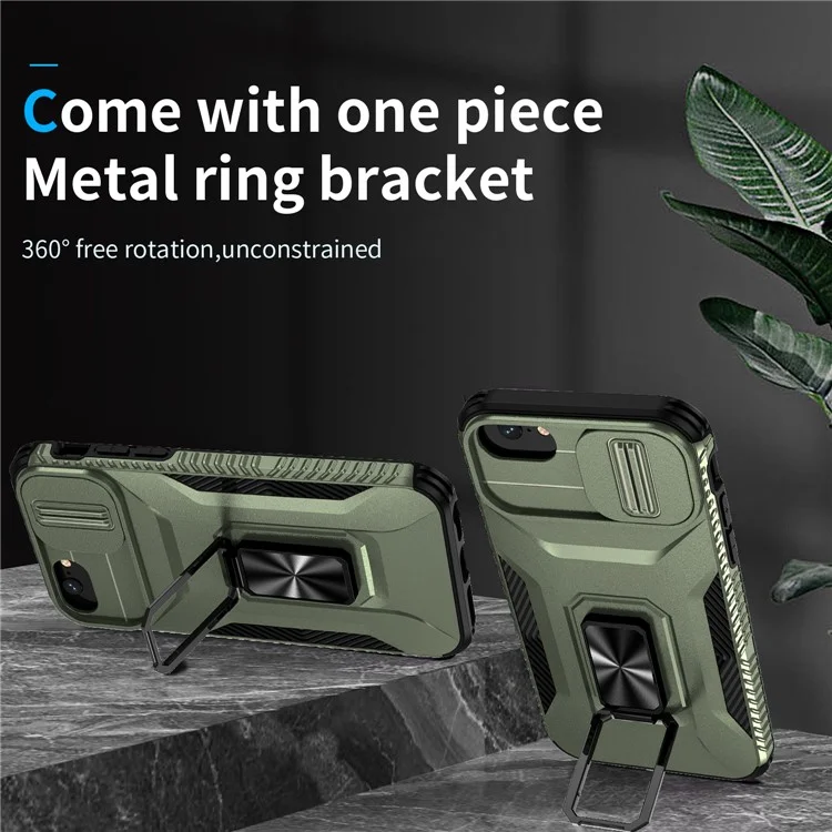 For iPhone SE (2022) / SE (2020) / 8 / 7 / 6s / 6 Case Camshield Kickstand TPU+PC Anti-Slip Phone Cover - Green
