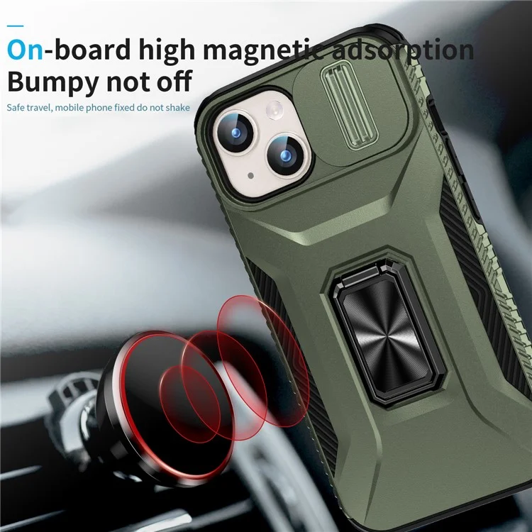 Para Iphone 15 Case Camshield Kickstand TPU+PC Cubierta de Teléfono Anti-Slip - Verde