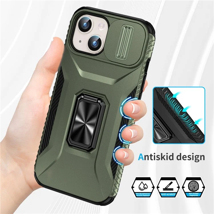 Para Iphone 15 Case Camshield Kickstand TPU+PC Cubierta de Teléfono Anti-Slip - Verde
