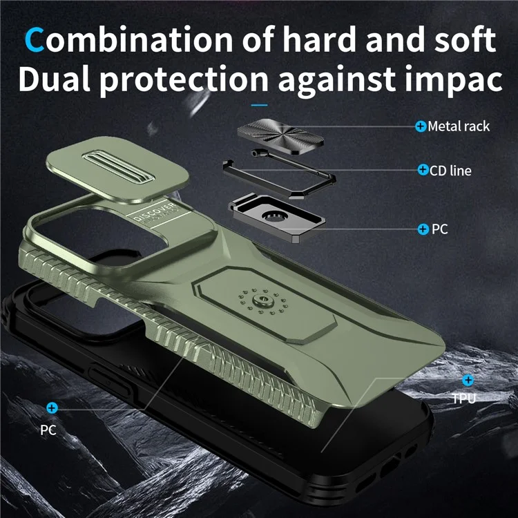 Para Iphone 15 Pro Case Camshield Kickstand TPU+PC Anti-slip Tampa - Verde