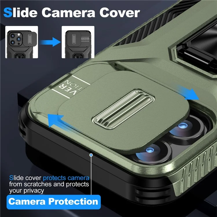 Para Iphone 15 Pro Case Camshield Kickstand TPU+PC Anti-slip Tampa - Verde