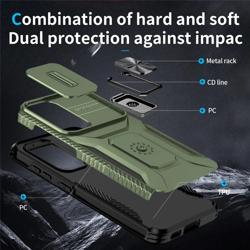 Per Samsung Galaxy S23 Case Camshield Kickstand TPU+PC Anti-Slip Phone Cover - Verde