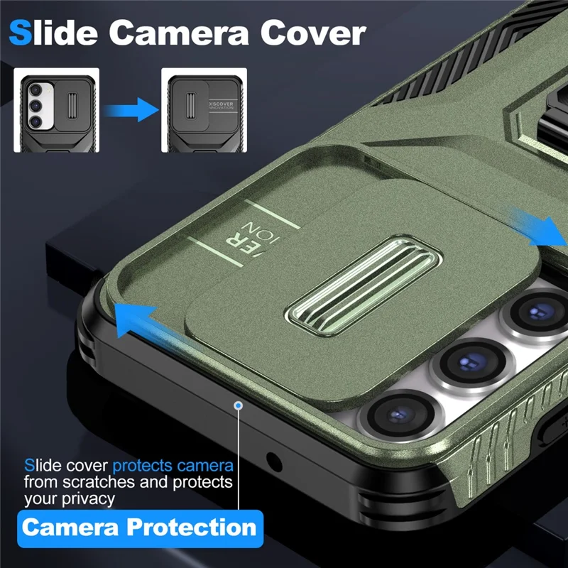 Per Samsung Galaxy S23 Case Camshield Kickstand TPU+PC Anti-Slip Phone Cover - Verde