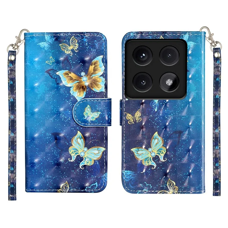For Xiaomi 14T Case 3D Pattern Printed Phone Leather Phone Cover - Blue Gold Butterflies