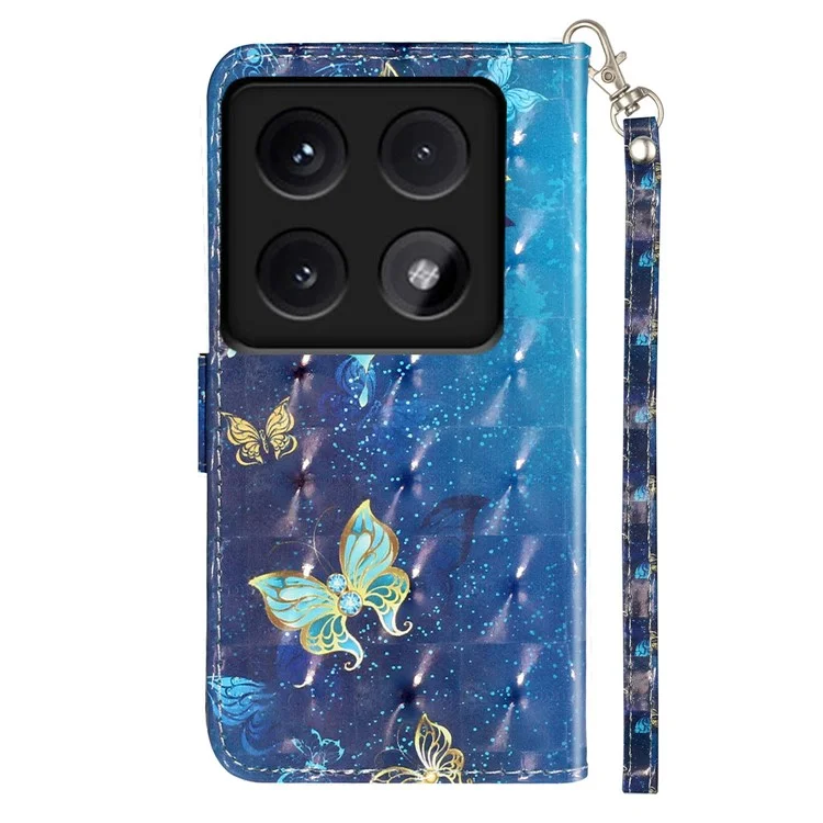 For Xiaomi 14T Case 3D Pattern Printed Phone Leather Phone Cover - Blue Gold Butterflies